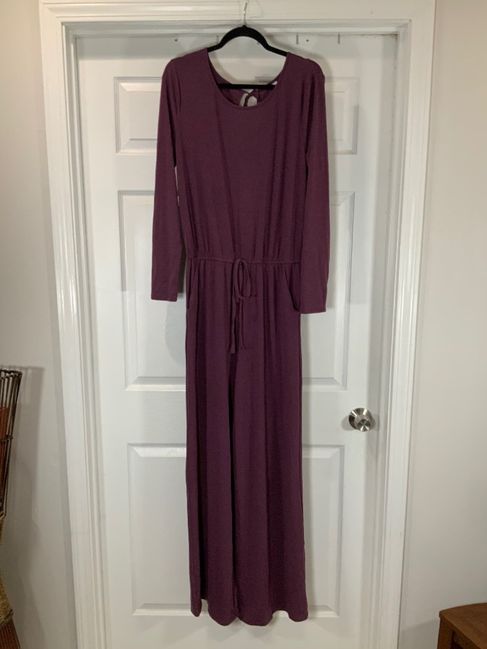 Zenana NWT Burgundy Plum Wide Leg Jumpsuit XL Long Sleeve Drawstring Waist Boho